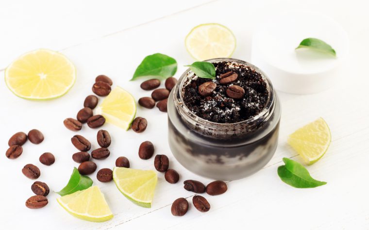 Cosmetic formulation exfoliating scrubs with coffee grounds