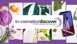 in-cosmetics Discover logo on rectangular images of cosmetics