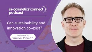 Can sustainability and innovation coexist? On purple background with image of host, Simon Pitman